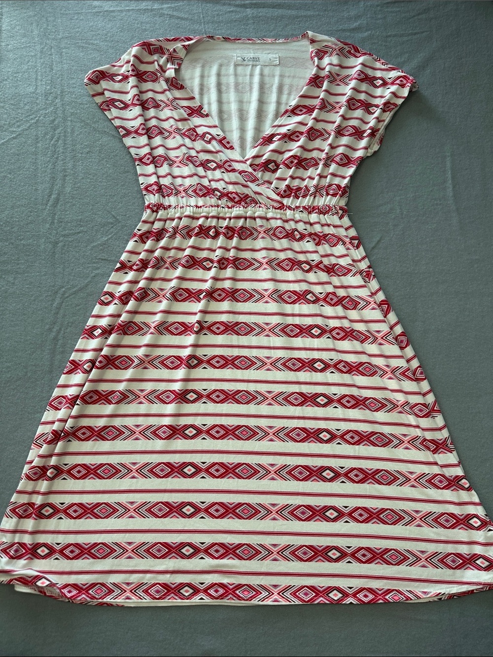 Carve Designs Red & Cream Striped V-Neck Midi Dress